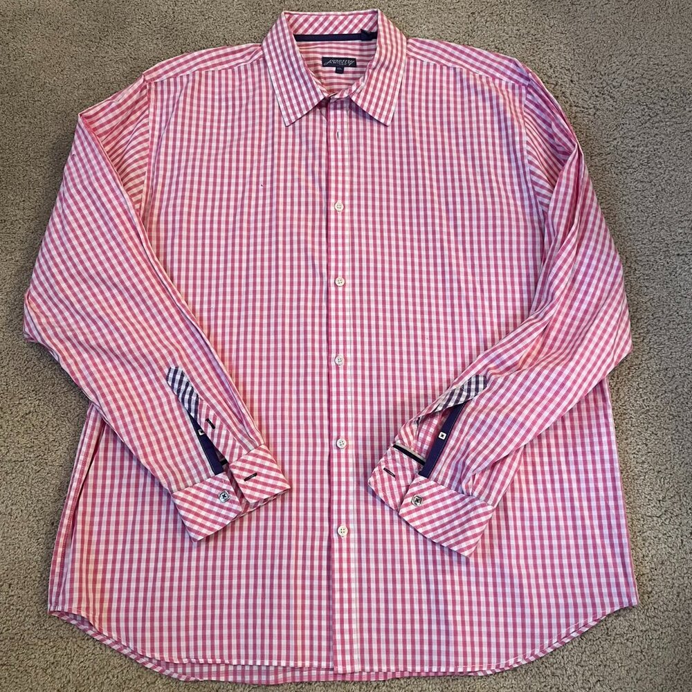 NWOT Jeremy Argle NYC Men's Pink and White Checked Button-down XXL 100% Cotton